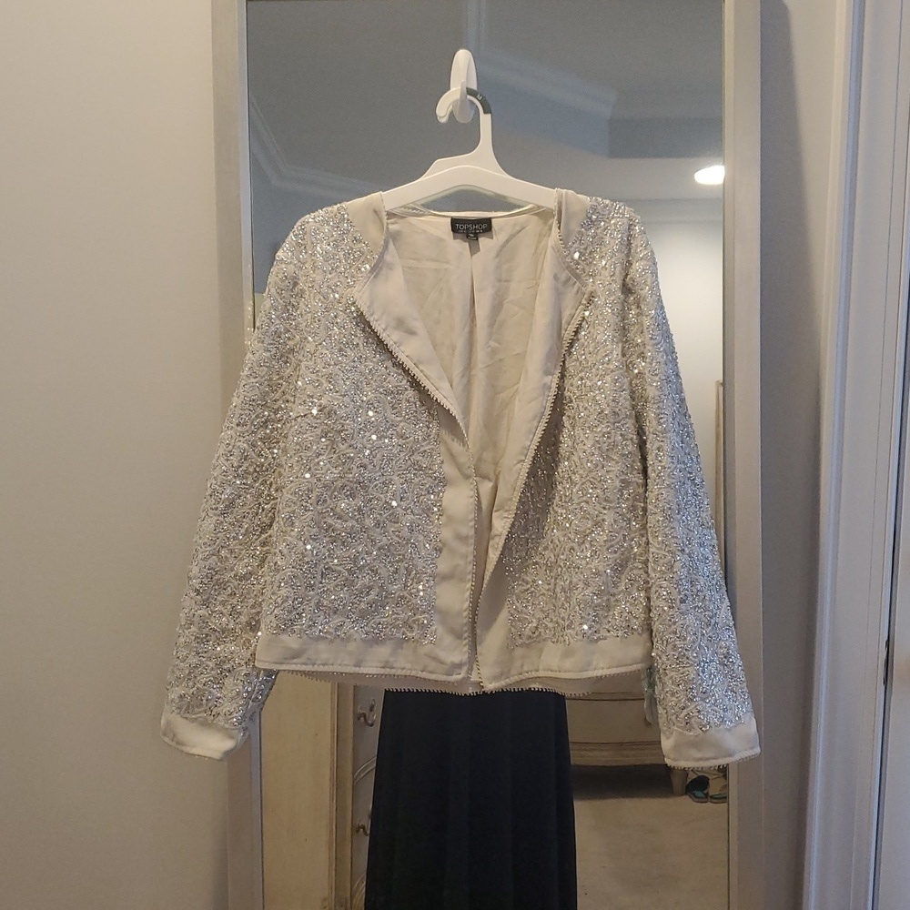 Topshop Silver and White Sequin Jacket Size 10